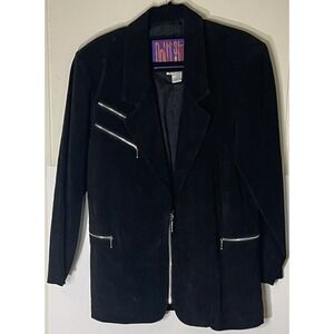 Vintage 90's Don't Stop Women's Black Suede 3/4 Length Coat‎ Size Small
